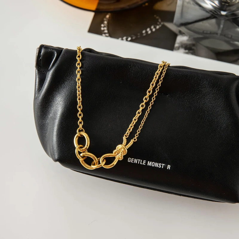 Waterproof Stainless Steel Double Panel Chain Design Knot Pendant Women Non Tarnish Necklace for Daily Use YF6632