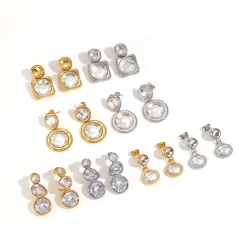 Exquisite Shiny Zircon Womems Earrings 18k Gold Plated Waterproof Stainless Steel  Multi Layer Pendant Jewelry for Party YF8012
