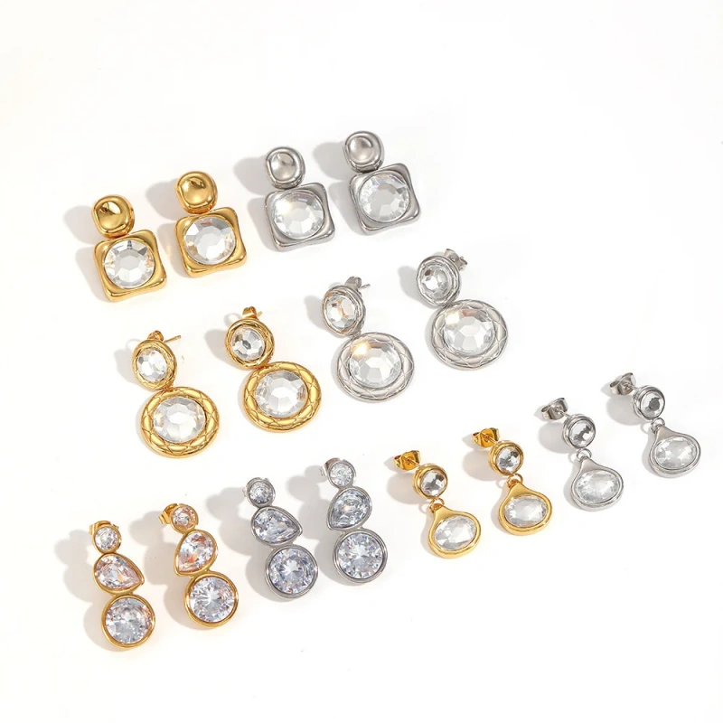Exquisite Shiny Zircon Womems Earrings 18k Gold Plated Waterproof Stainless Steel  Multi Layer Pendant Jewelry for Party YF8012