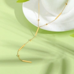 Stylish Square Strip Partition Clavicle Chain Y Shaped Fringe Necklace Gold 18K Gold Plated Waterproof Stainless Steel YF8161