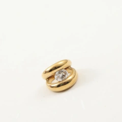 Delicate Minimalist Abstract Peach Heart Ring Wide Zircon 18K Gold Plated Waterproof Stainless Steel YF8219