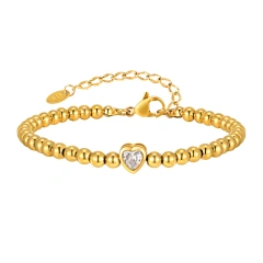 Ins Simple Plain Bead Heart Zircon Bracelet 18K Gold Plated Waterproof Stainless Steel YF8163
