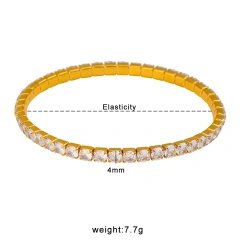 Luxurious and Elegant Single Row Stretch Filled Zircon Bracelet 18K Gold Plated Waterproof Stainless Steel YF8206