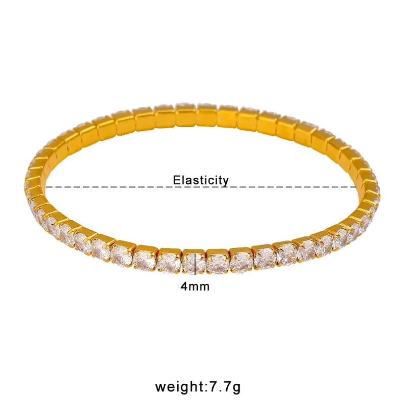 Luxurious and Elegant Single Row Stretch Filled Zircon Bracelet 18K Gold Plated Waterproof Stainless Steel YF8206