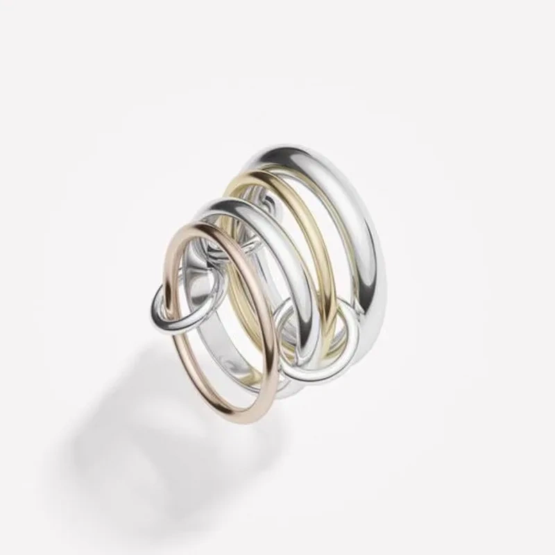 Simple Trendy Non Tarnish Four Circle Ring Waterproof 18K Gold Plated Stainless Steel Multi Layer Lines Link Rings YF4181