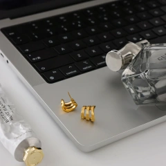 Hot Selling Stainless Steel Waterproof Women Jewelry 18k Gold Plated Three Layer Thread Hypoallergenic Earrings YF6633