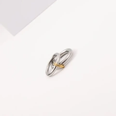 Fashion Waterproof High End 18K Gold Plated Individuality Double Circle Linked Ring Stainless Steel Waterproof Rings YF4180
