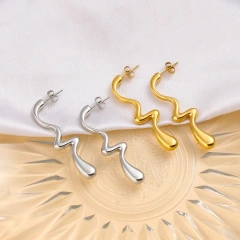 Korean Niche Long Earrings Gold Line Earrings Liner 18K Gold Plated Waterproof Stainless Steel YF8210