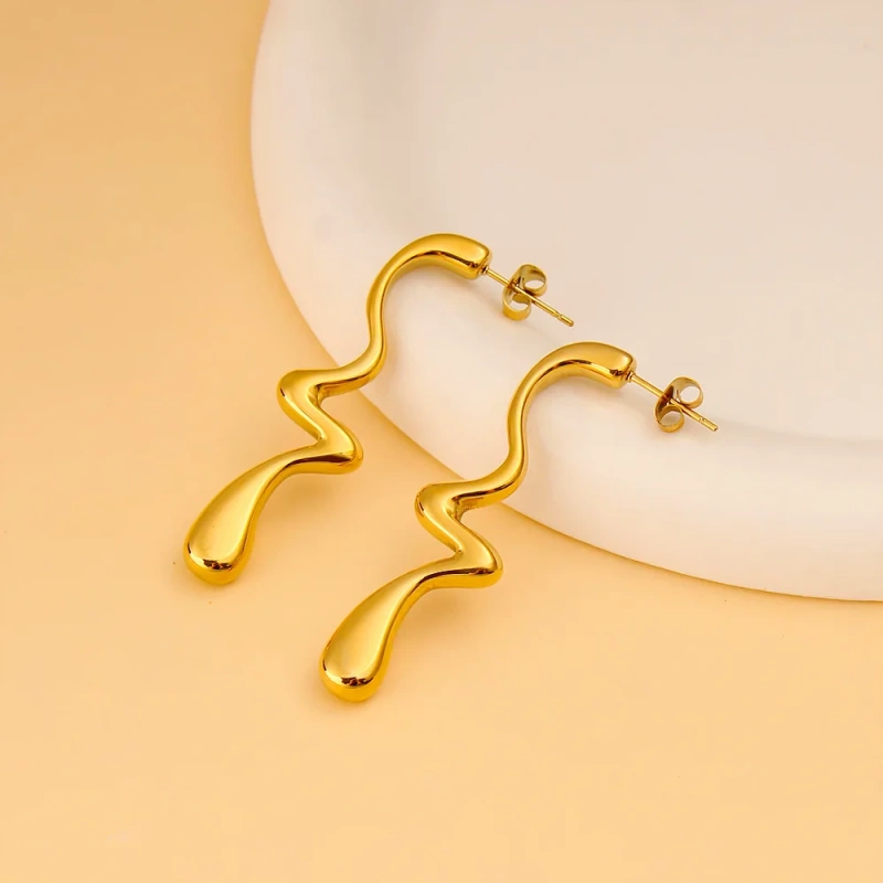 Korean Niche Long Earrings Gold Line Earrings Liner 18K Gold Plated Waterproof Stainless Steel YF8210
