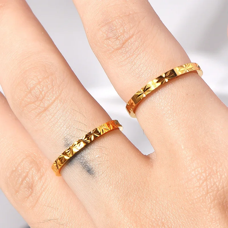 French Retro Stainless Steel 18k Gold Plated Multi Cut Flower Stacked Non Tarnish Thin Ring YF6474