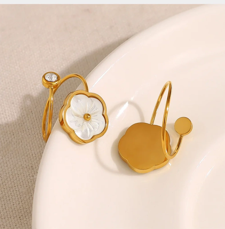 Ins Opening Flower Ring Geometric Natural Hand Jewelry Wholesale 18K Gold Plated Waterproof Stainless Steel YF8189