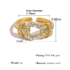 Classic Explosive Geometric Zircon Ring Heart Butterfly Gold Layered 18K Gold Plated Waterproof Stainless Steel YF8180