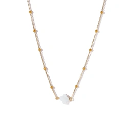 Personalized Luxury Natural Stone Necklace Beaded Love Pendant Clavicle Chain 18K Gold Plated Waterproof Stainless Steel YF8203