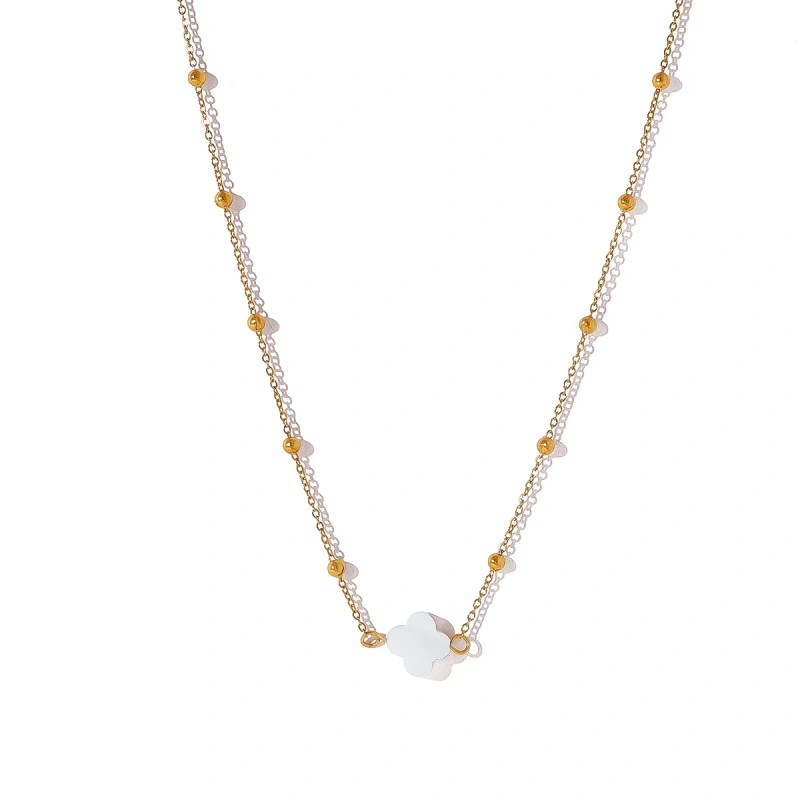Personalized Luxury Natural Stone Necklace Beaded Love Pendant Clavicle Chain 18K Gold Plated Waterproof Stainless Steel YF8203