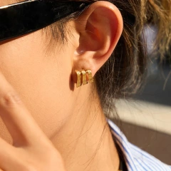 Hot Selling Stainless Steel Waterproof Women Jewelry 18k Gold Plated Three Layer Thread Hypoallergenic Earrings YF6633