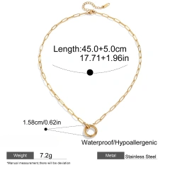 Stainless Steel 18k Gold Plated Waterproof DIY Chain Two Tone Double Circle Heart Cross Pendant Hypoallergenic Necklace YF6630