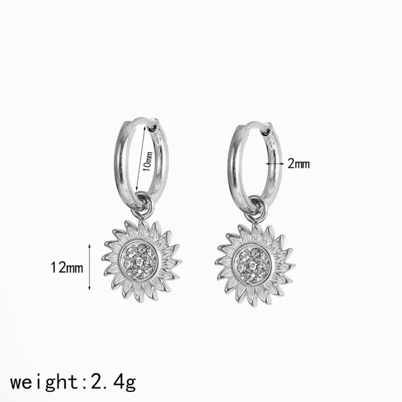 Elegant Zircon Stud Earrings Ring Womems Jewelry Set 18k Gold Plated Stainless Steel  Star Sun Earrings for Party YF8017