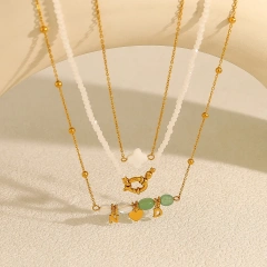 Personalized Luxury Natural Stone Necklace Beaded Love Pendant Clavicle Chain 18K Gold Plated Waterproof Stainless Steel YF8203