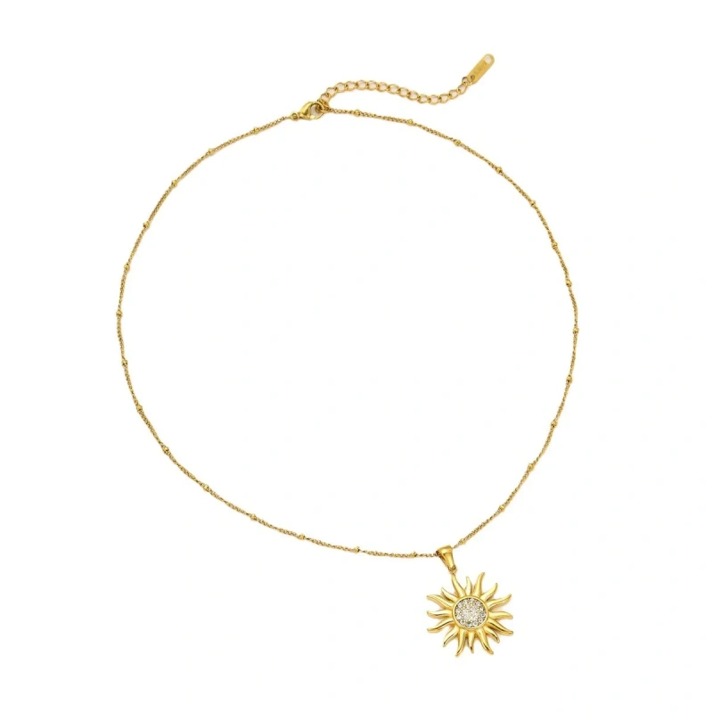 Stainless Steel Waterproof Jewelry Set 18k Gold Plated Sunflower Zircon Pendant Necklace Hypoallergenic Earrings YF6105