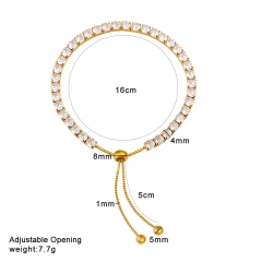 New Stainless Steel 18k Gold Plated Geometric Zircon Waterproof Stackable Adjustable Women Bracelet Waterproof YF6634