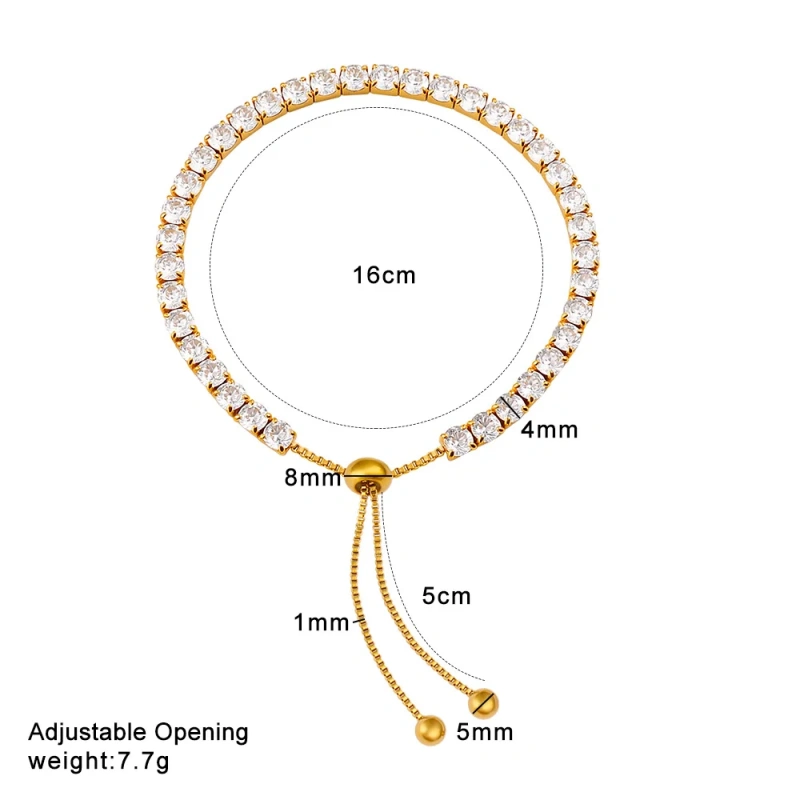 New Stainless Steel 18k Gold Plated Geometric Zircon Waterproof Stackable Adjustable Women Bracelet Waterproof YF6634