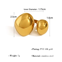 Vintage Luxury Asymmetrical Titanium Steel Ring Womens Open Ring 18K Gold Plated Waterproof Stainless Steel YF8184