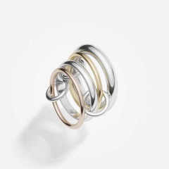 Simple Trendy Non Tarnish Four Circle Ring Waterproof 18K Gold Plated Stainless Steel Multi Layer Lines Link Rings YF4181