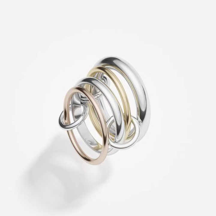 Simple Trendy Non Tarnish Four Circle Ring Waterproof 18K Gold Plated Stainless Steel Multi Layer Lines Link Rings YF4181