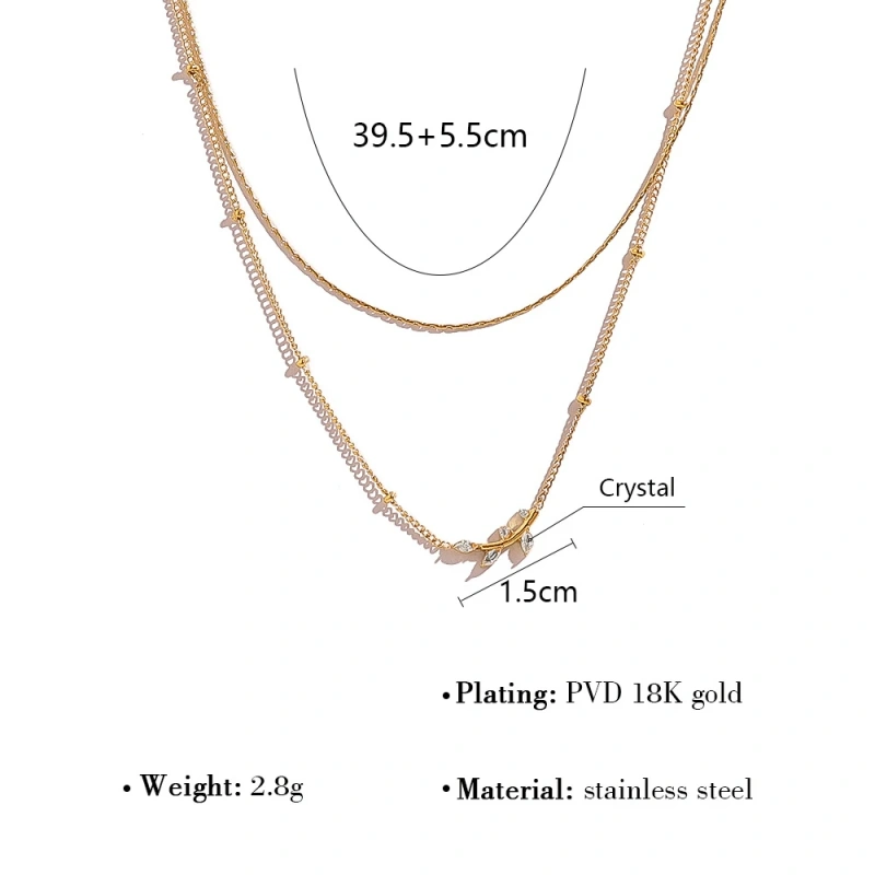 New Design Olive Leaf Pendant Double Diamond Light Luxury Clavicle Chain 18K Gold Plated Waterproof Stainless Steel YF8185