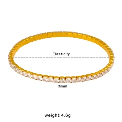 Luxurious and Elegant Single Row Stretch Filled Zircon Bracelet 18K Gold Plated Waterproof Stainless Steel YF8206