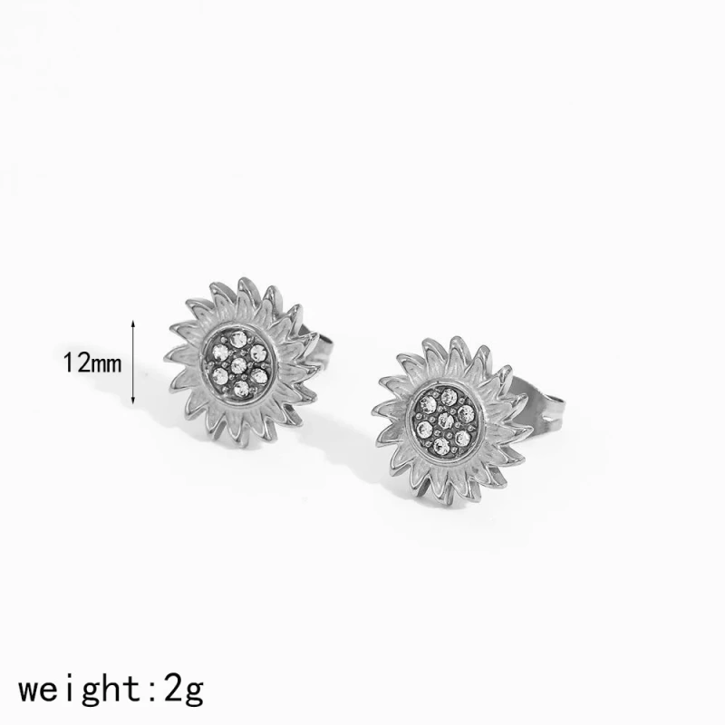 Elegant Zircon Stud Earrings Ring Womems Jewelry Set 18k Gold Plated Stainless Steel  Star Sun Earrings for Party YF8017