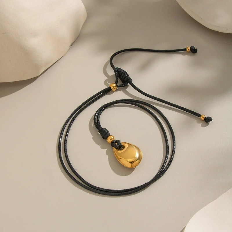 Exaggerated Personality Irregular Pendant Leather Rope Necklace Girls 18K Gold Plated Waterproof Stainless Steel YF8197