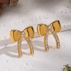 Fashionable Exquisite Personalized Temperament Zirconia Bowknot Earrings18K Gold Plated Waterproof Stainless Steel YF8315