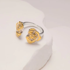 Niche Minimalist Stylish Open Gold Rose Flower Ring 18K Gold Plated Waterproof Stainless Steel YF8306