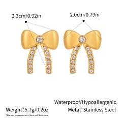 Fashionable Exquisite Personalized Temperament Zirconia Bowknot Earrings18K Gold Plated Waterproof Stainless Steel YF8315