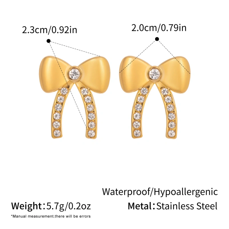 Fashionable Exquisite Personalized Temperament Zirconia Bowknot Earrings18K Gold Plated Waterproof Stainless Steel YF8315