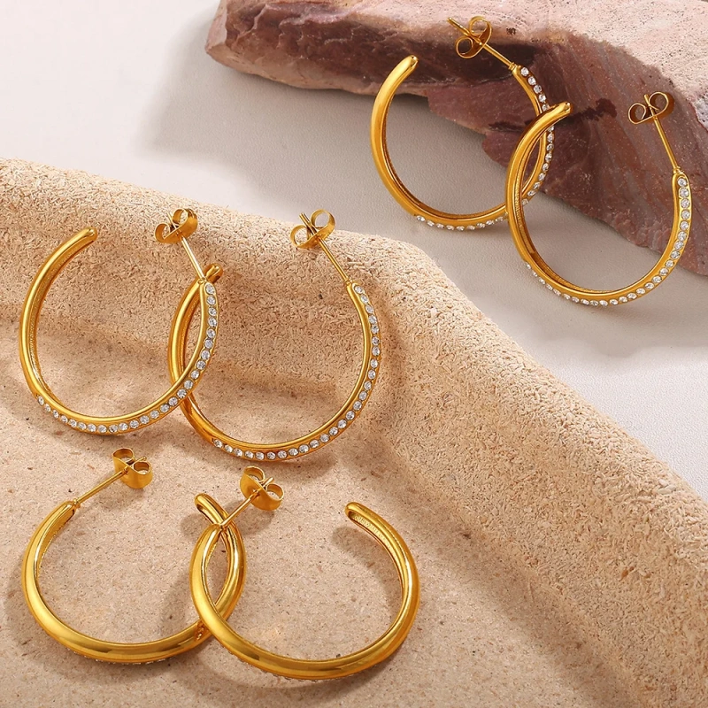 Personality Fashion Exquisite Light Luxury Exaggerated Zircon Stone Earrings 18K Gold Plated Waterproof Stainless Steel YF8310