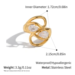 Light Luxury High End Stylish Versatile Irregular Geometric Line Zircon Ring 18K Gold Plated Waterproof Stainless Steel YF8317