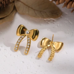 Fashionable Exquisite Personalized Temperament Zirconia Bowknot Earrings18K Gold Plated Waterproof Stainless Steel YF8315