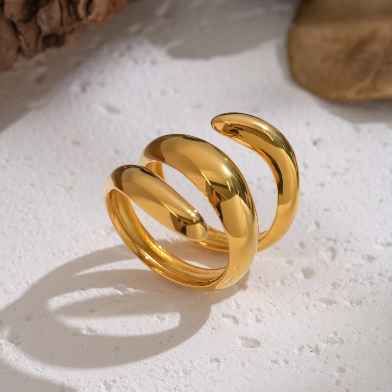 Niche Personality Non Fading Waterproof Open Rotating Line Ring 18K Gold Plated Waterproof Stainless Steel YF8314