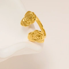 Niche Minimalist Stylish Open Gold Rose Flower Ring 18K Gold Plated Waterproof Stainless Steel YF8306