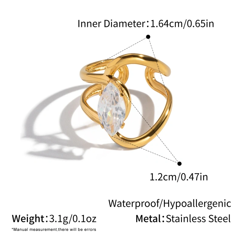 Light Luxury High End Stylish Versatile Irregular Geometric Line Zircon Ring 18K Gold Plated Waterproof Stainless Steel YF8317