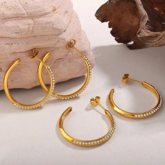 Personality Fashion Exquisite Light Luxury Exaggerated Zircon Stone Earrings 18K Gold Plated Waterproof Stainless Steel YF8310