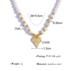 New Pearl Necklace with Petal Heart Pendant for Women 18K Gold Plated Waterproof Stainless Steel YF8326