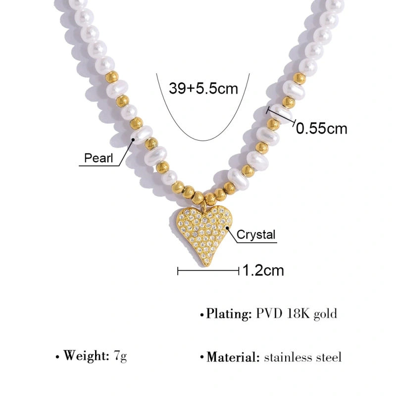 New Pearl Necklace with Petal Heart Pendant for Women 18K Gold Plated Waterproof Stainless Steel YF8326