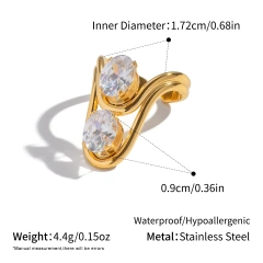 Light Luxury High End Stylish Versatile Irregular Geometric Line Zircon Ring 18K Gold Plated Waterproof Stainless Steel YF8317