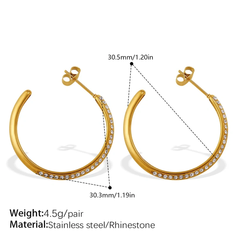 Personality Fashion Exquisite Light Luxury Exaggerated Zircon Stone Earrings 18K Gold Plated Waterproof Stainless Steel YF8310