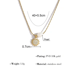 INS Style Natural Freshwater Pearl Necklace with Sunflower for Women 18K Gold Plated Waterproof Stainless Steel YF8327