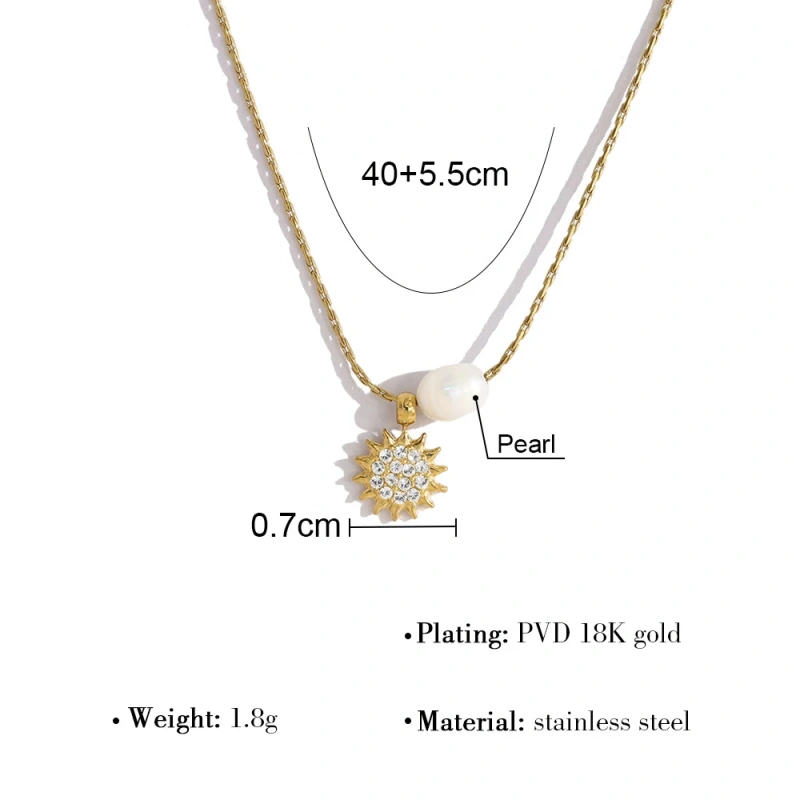 INS Style Natural Freshwater Pearl Necklace with Sunflower for Women 18K Gold Plated Waterproof Stainless Steel YF8327