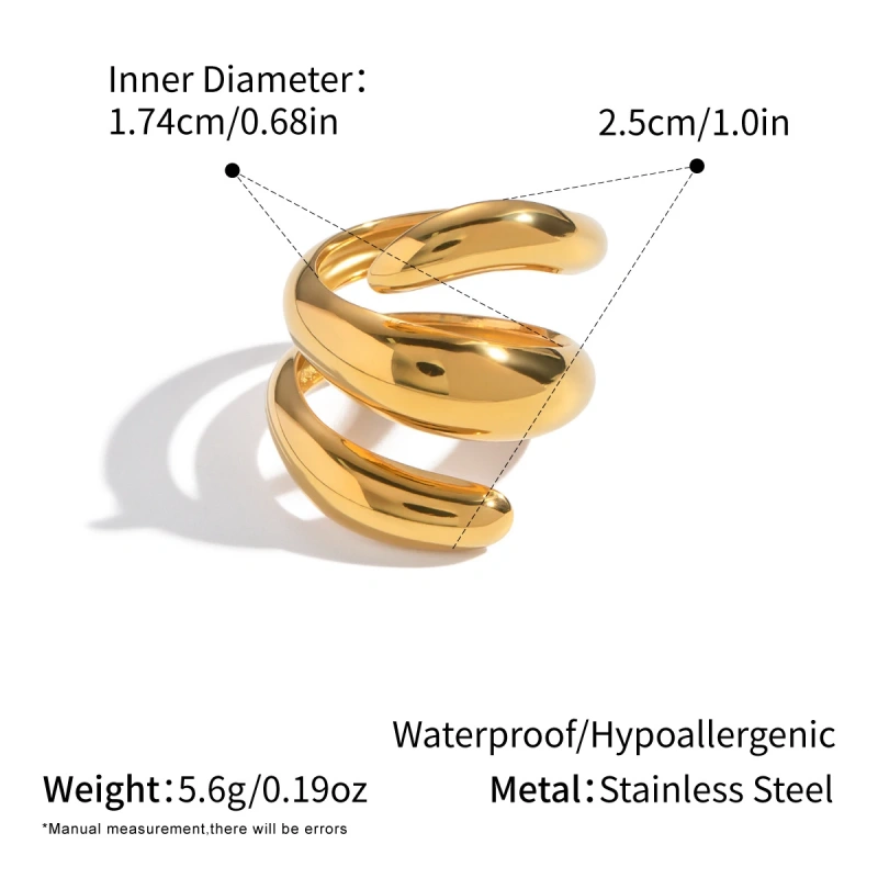 Niche Personality Non Fading Waterproof Open Rotating Line Ring 18K Gold Plated Waterproof Stainless Steel YF8314